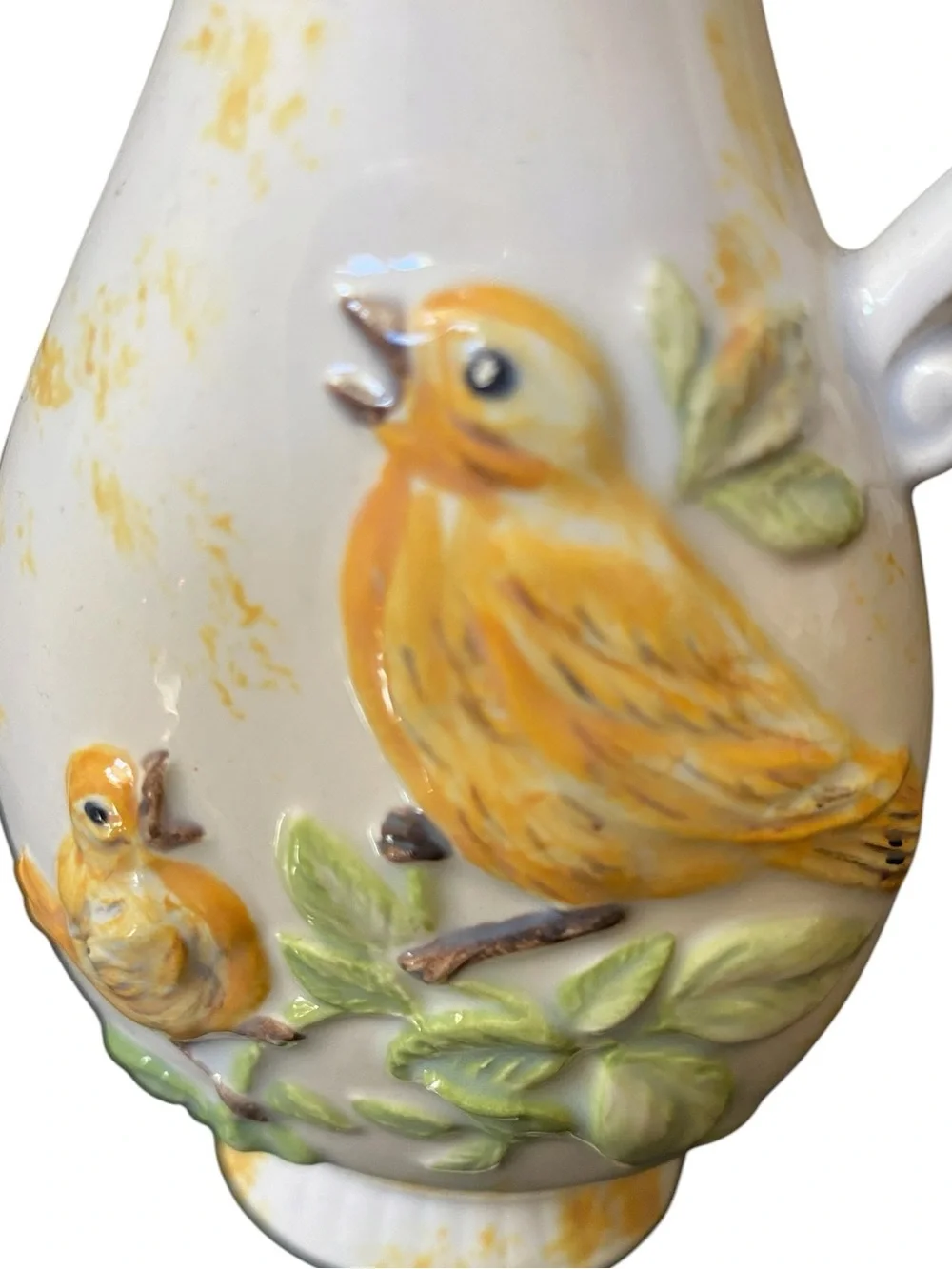 VINTAGE CERAMIC VASE WITH YELLOW CANARY BIRDS